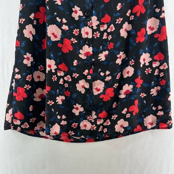Lily Black A-Line Skirt Womens S Button Front Elastic Waist Floral Black Orange - Picture 4 of 9